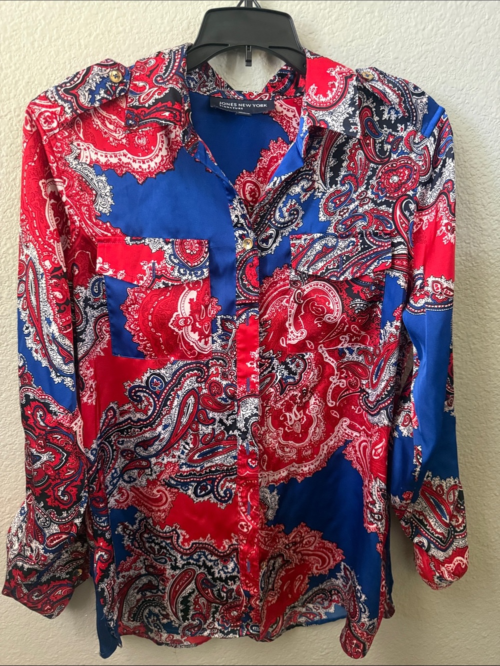Jones New York Red and Blue Paisley Button-Down Shirt